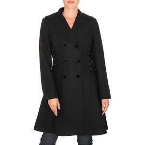 GUESS Women's Double-Breasted Wool-Blend Coat Velvet Buttons & Lace-Up Details